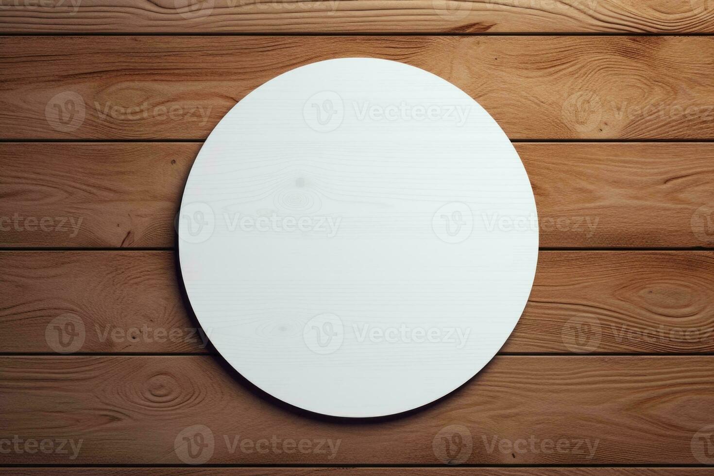 AI generated Mock-up of a round white sticker on a wooden background photo