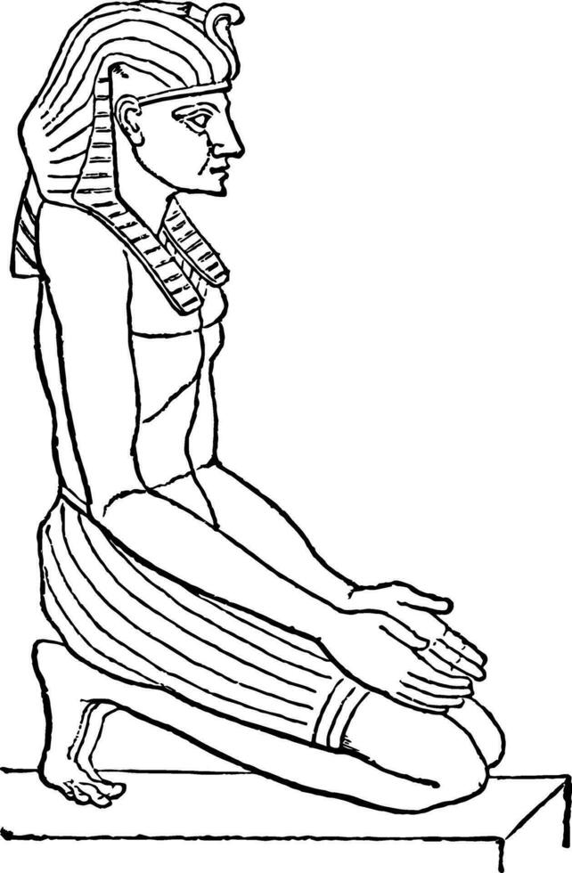 Egyptian Sculpture is a side view figure in bronze, vintage engraving. vector