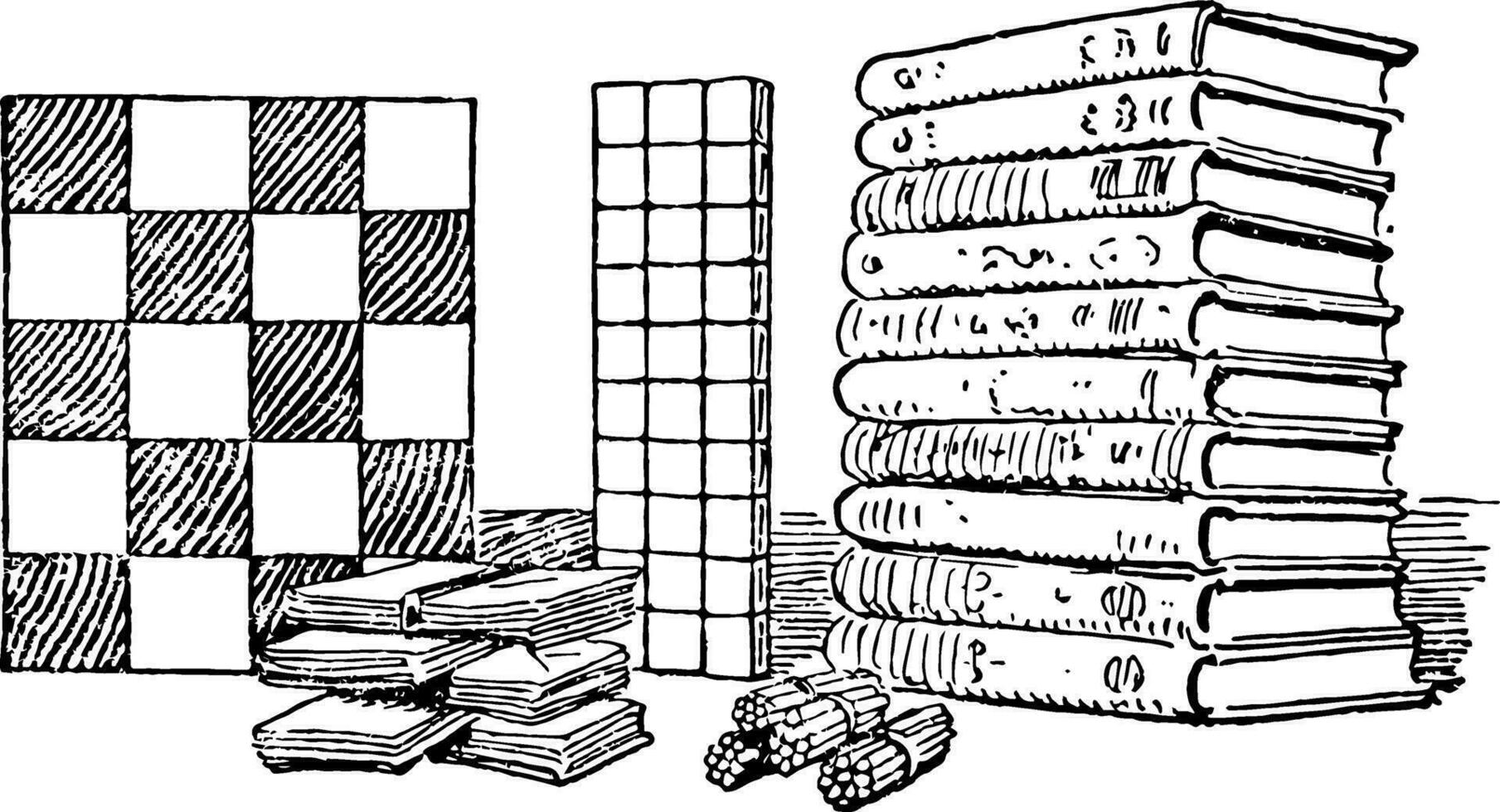 libros o conjunto de hojas, Clásico grabado. vector