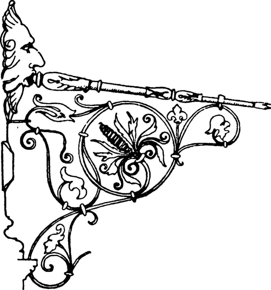 Wrought-Iron Bracket, directly,  vintage engraving. vector