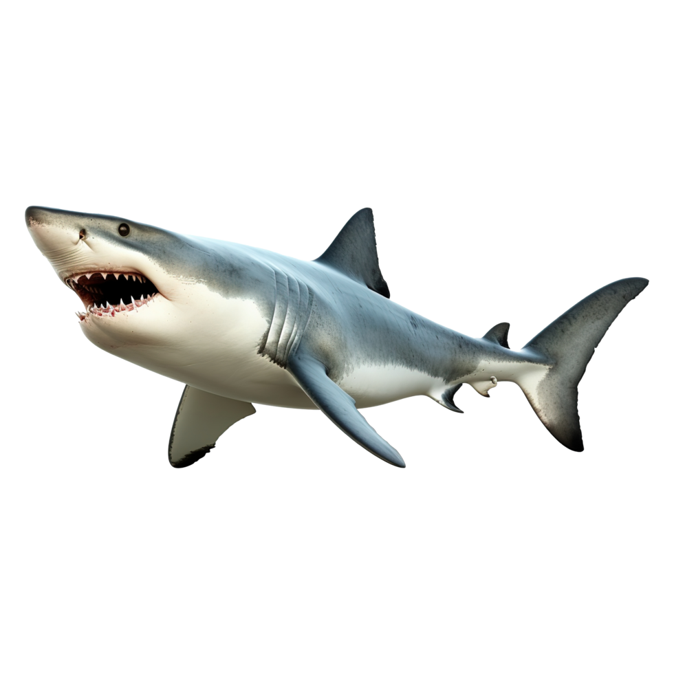 ai generado blanco tiburón marina depredador grande abierto boca en transparente antecedentes png
