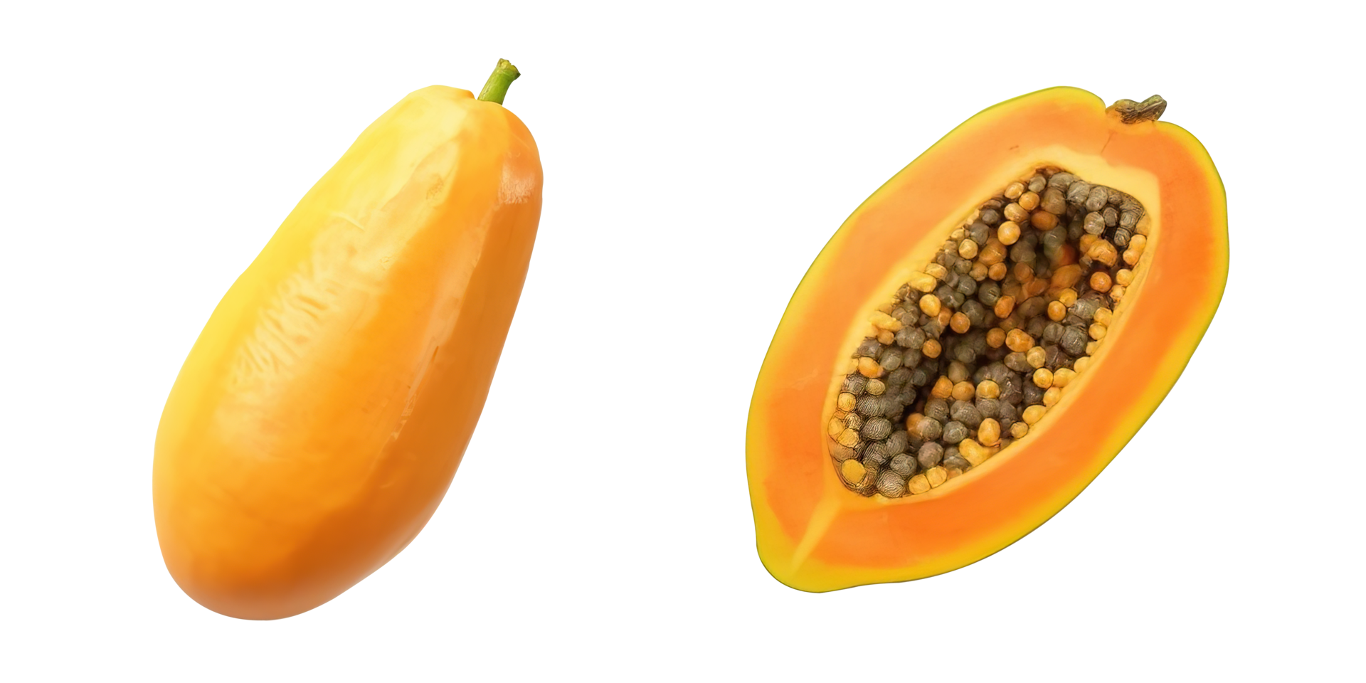 ai generato totale e metà di maturo papaia frutta con semi su trasparente sfondo png