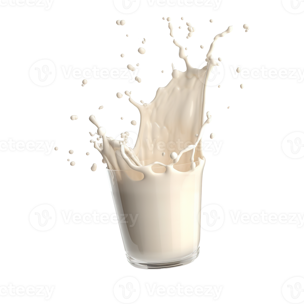 AI generated Glass of milk with splash on transparent background png