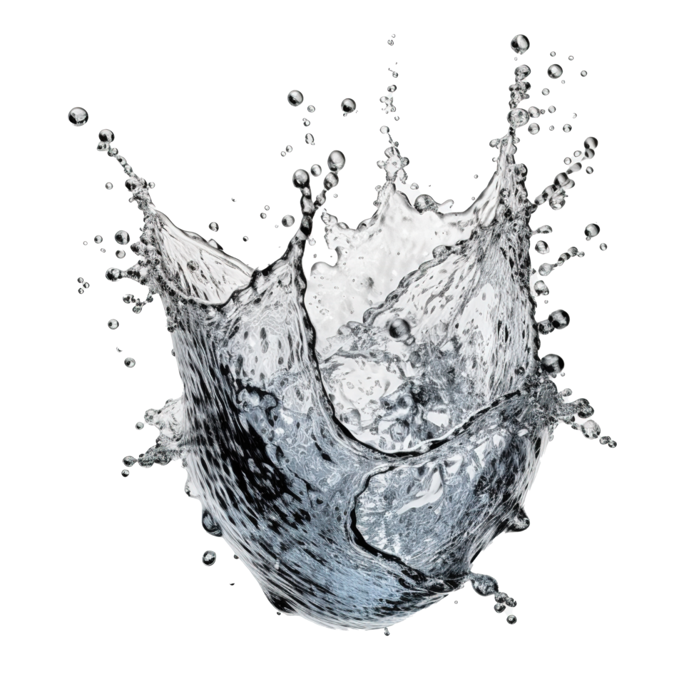 AI generated Water splashes and wave with drops. Fresh drink, clear aqua falling or pour with air bubble on transparent background png