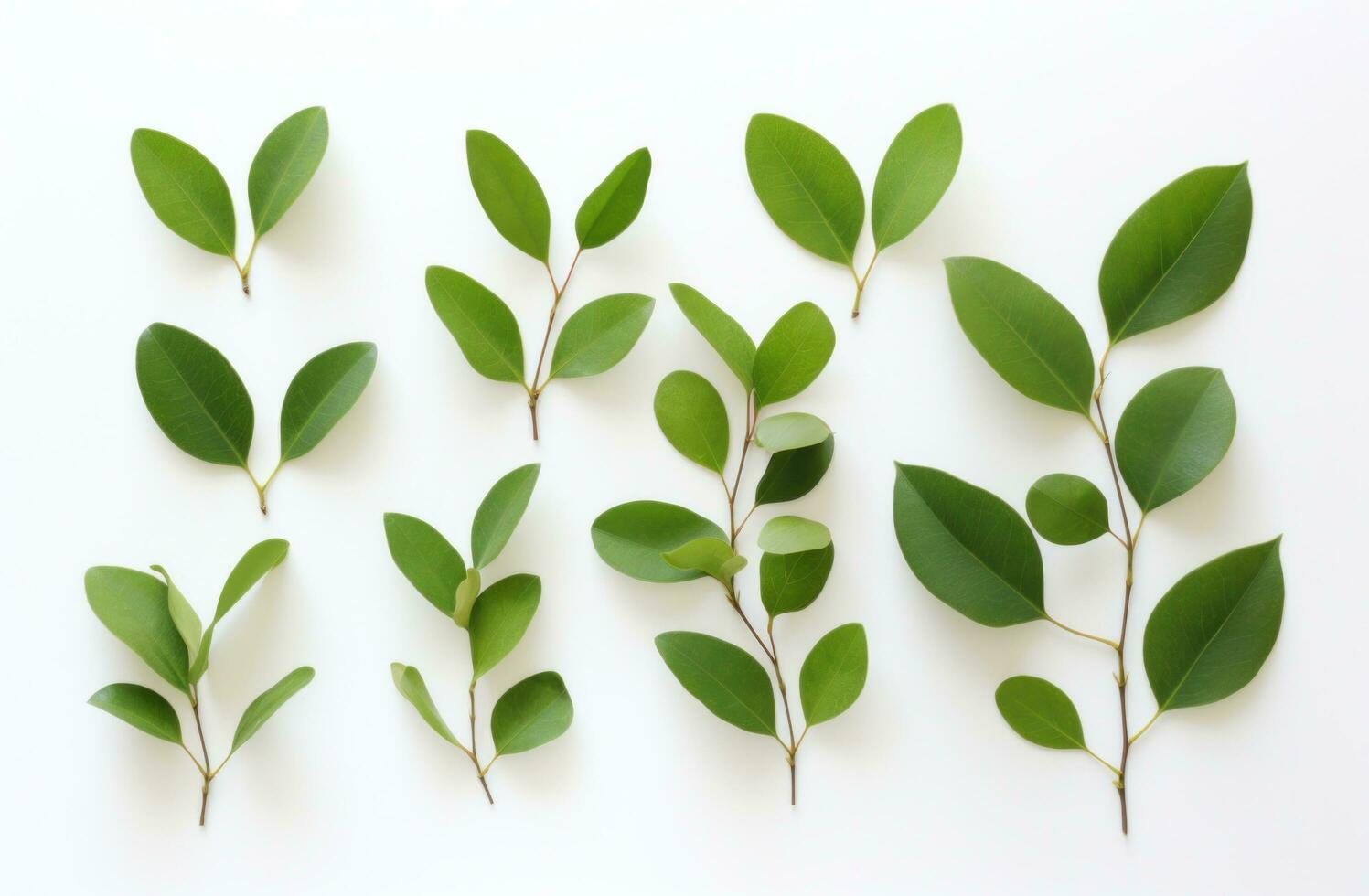 AI generated a bunch of green leaves from a tree on a white background photo