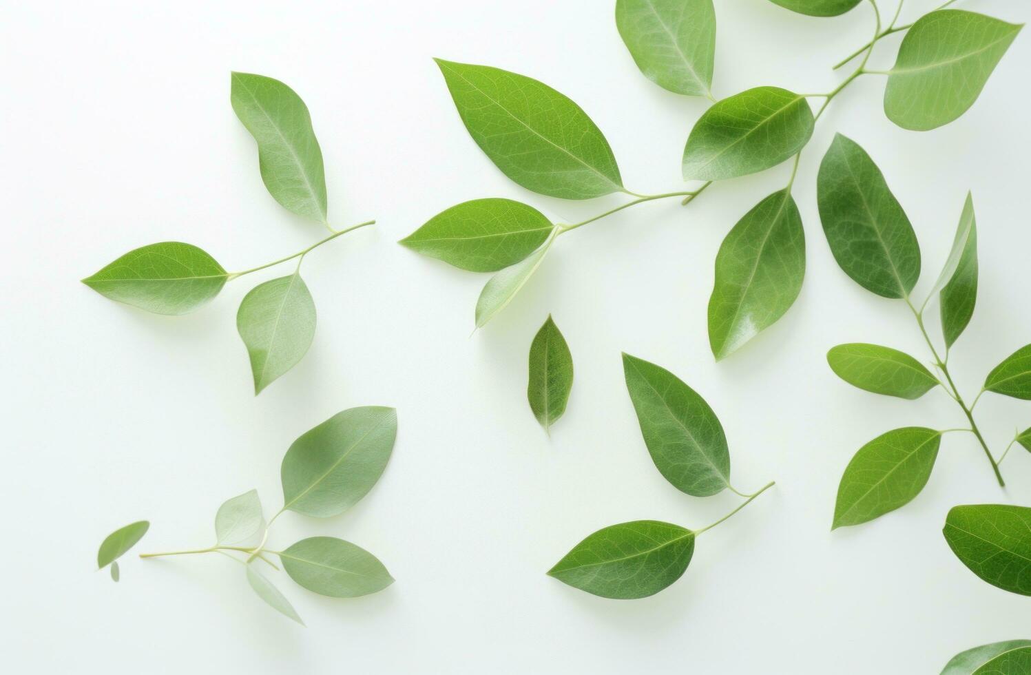 AI generated a bunch of green leaves from a tree on a white background photo