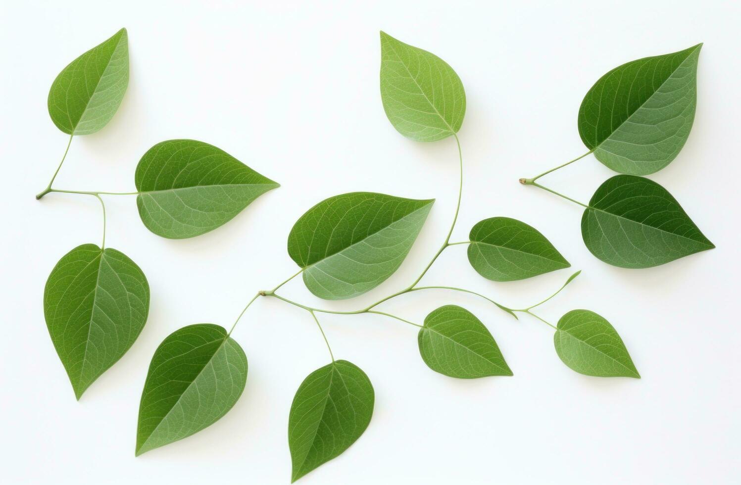 AI generated a bunch of green leaves from a tree on a white background photo