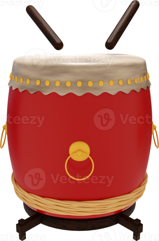 3d render chinese drum png