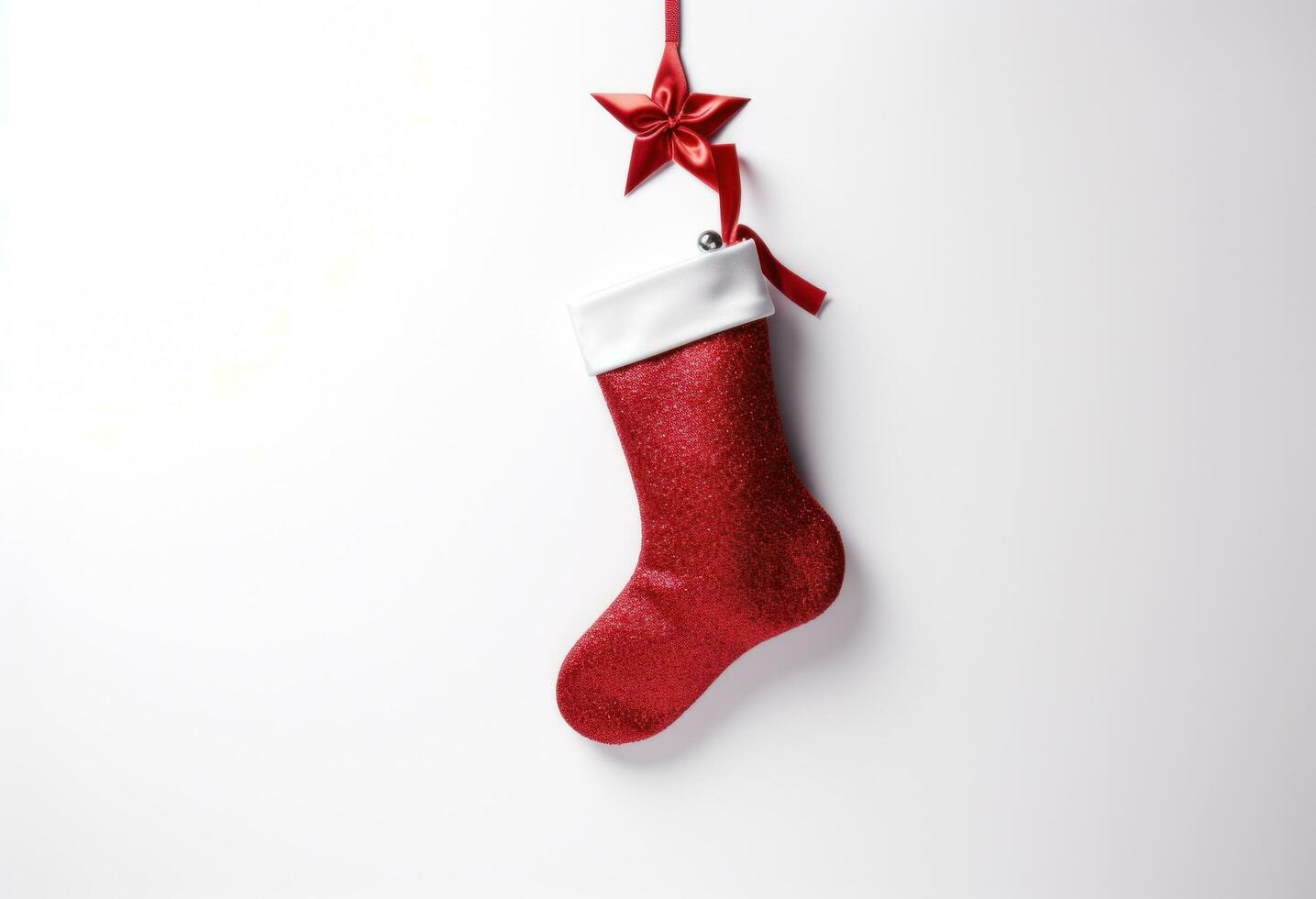 AI generated a christmas stocking hanging on top of white background photo