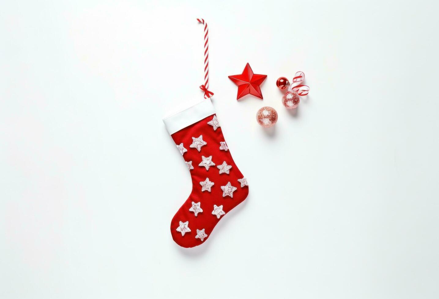 AI generated a christmas stocking hanging on top of white background photo