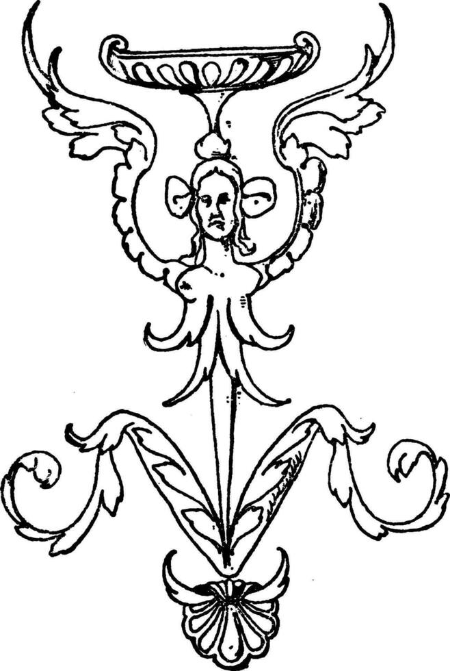 Thin Grotesque Column is a squatting winged female without arms, vintage engraving. vector