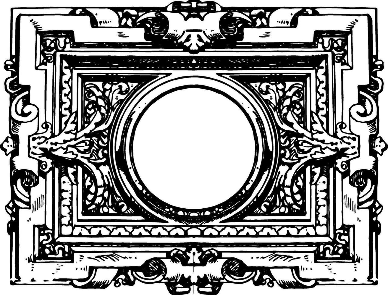 Modern French Architectural Frame is surrounded by an ornate design which is symmetrical on all sides, vintage engraving. vector