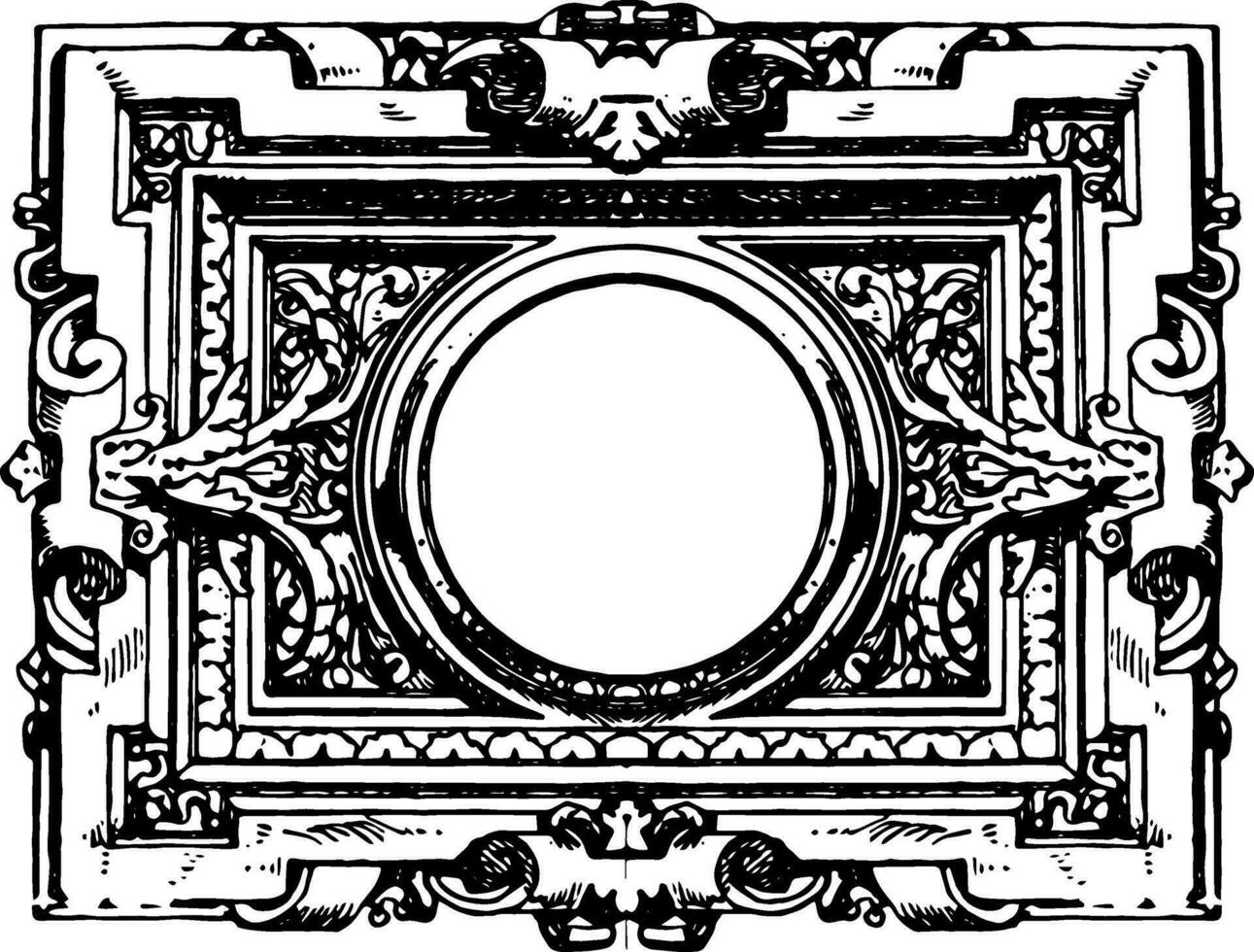 Modern French Architectural Frame is surrounded by an ornate design which is symmetrical on all sides, vintage engraving. vector