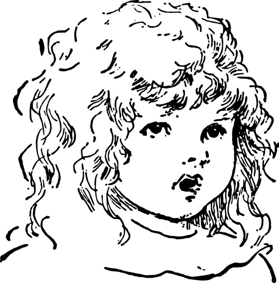 Girl of a innocent young girl Face, vintage engraving. vector