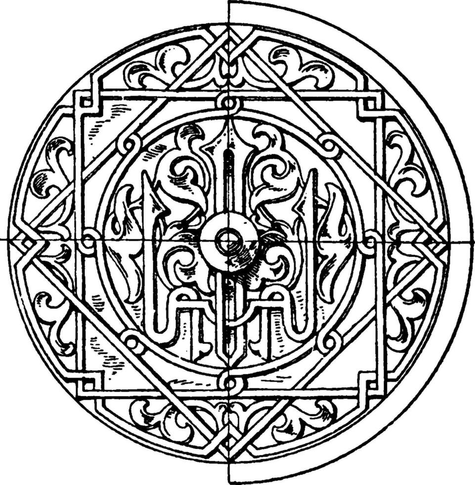 Arabian Circular Panel is a 16th century bas-relief design, vintage engraving. vector