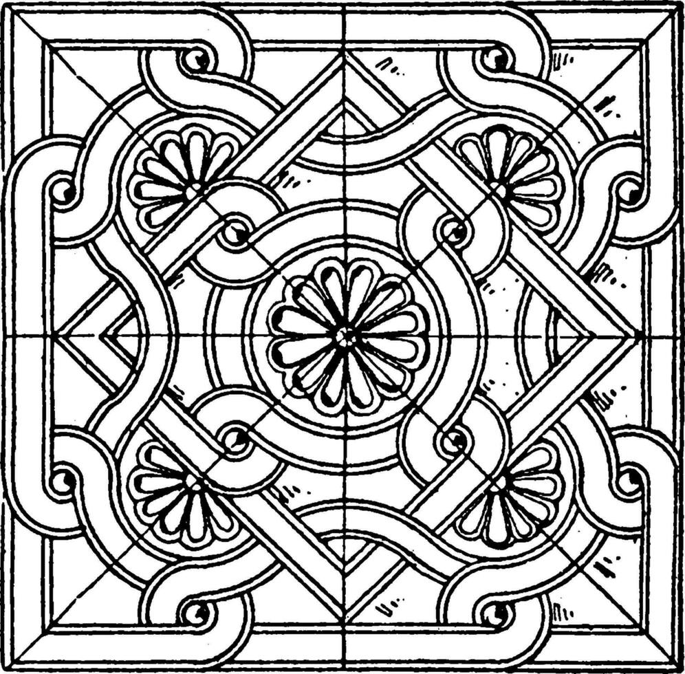Byzantine Square Panel is a bas-relief design, vintage engraving. vector