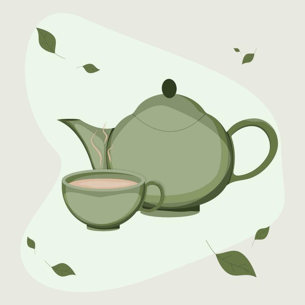 Teapot and a cup of hot tea. Tea ceremony. A poster for the kitchen or dining room. vector