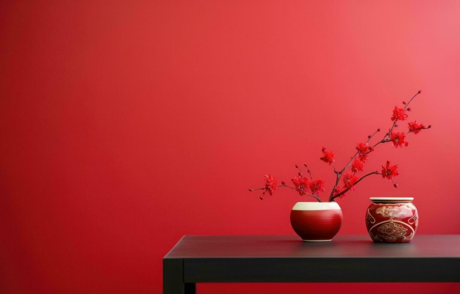 AI generated a red table with some chinese decoration on it, photo