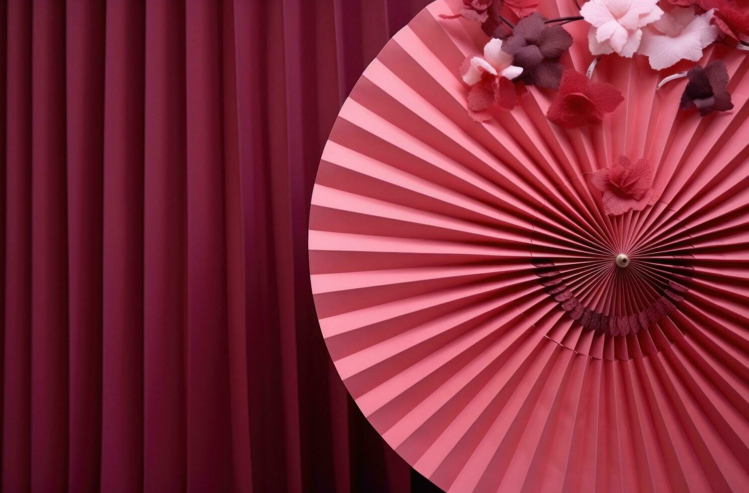 AI generated a red fan is hung from a pink wall photo