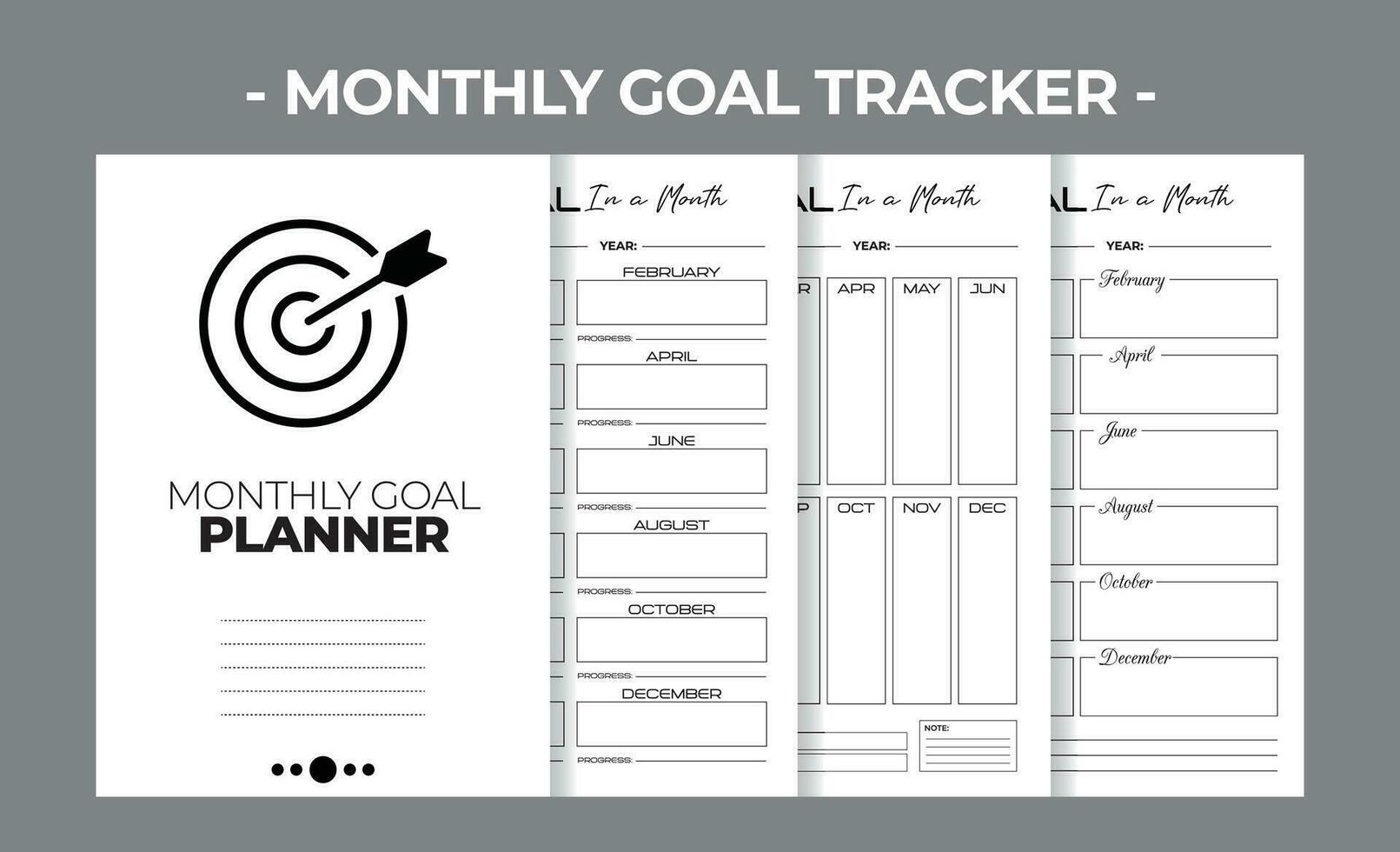 Printable KDP Monthly Goal Planner Blank Book Vector Design Template