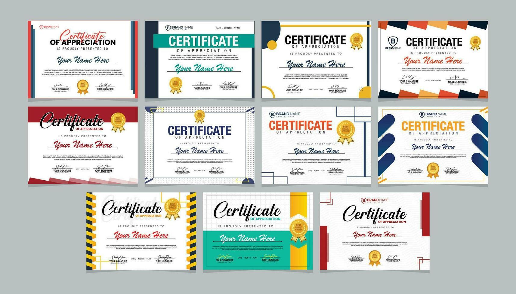 Collection Pack of Certificate of Appreciation or Achievement Vector Design Template