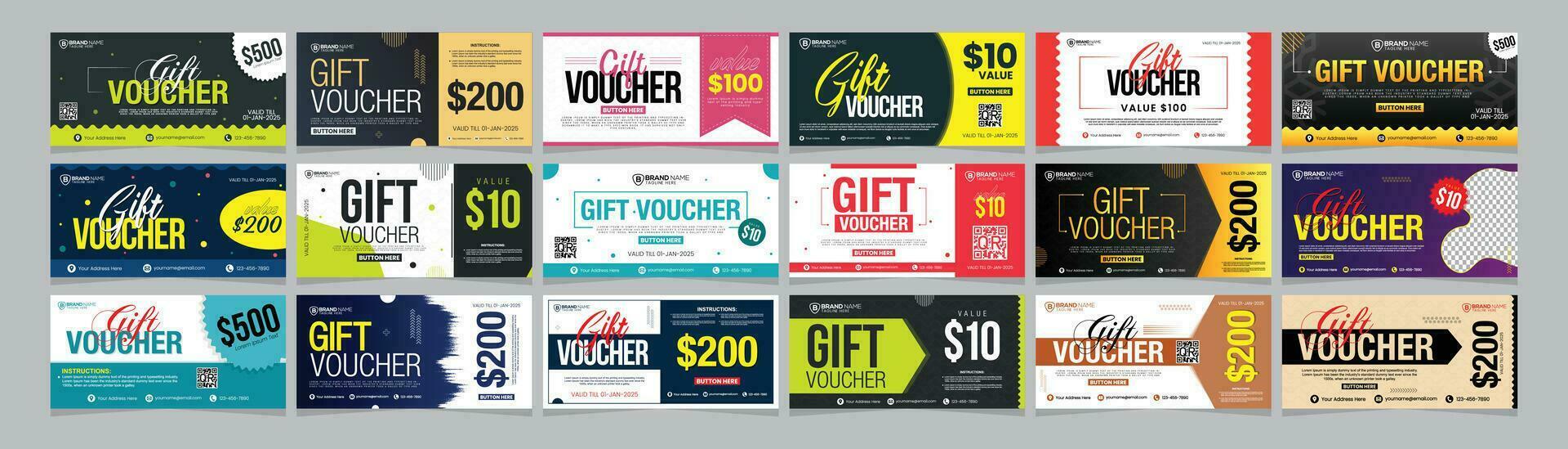 Collection Pack of Gift Voucher or Gift Card Vector Design Template