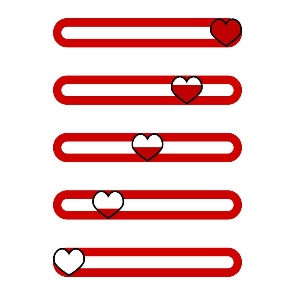 Set of indicator for valentine day mobile app. Vector excellent rating, measurement bar indicate illustration