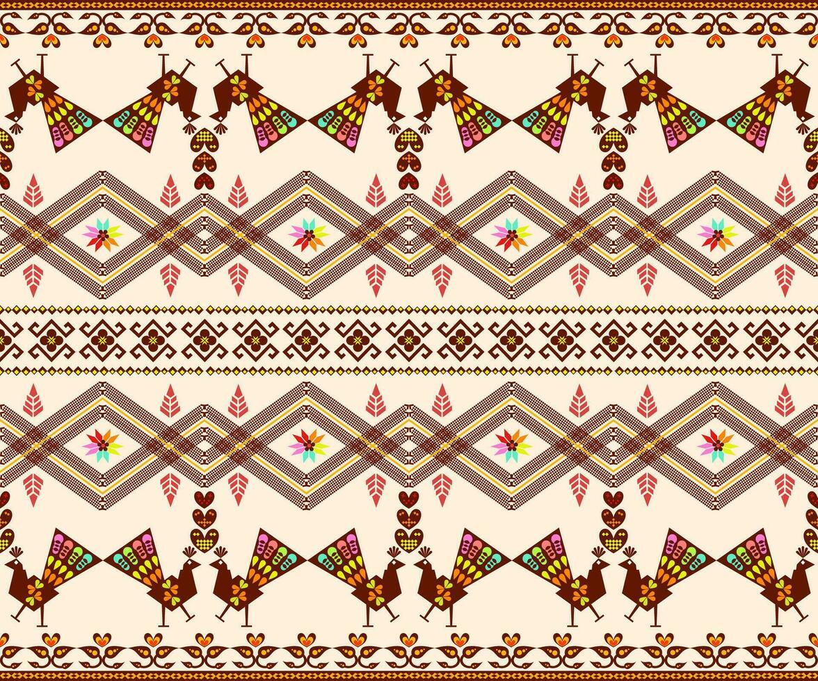 Ethnic abstract ikat art. Seamless pattern in tribal, folk embroidery, and Mexican art style. Aztec geometric Design for carpet, wallpaper, clothing, wrapping, fabric, cover, textile vector