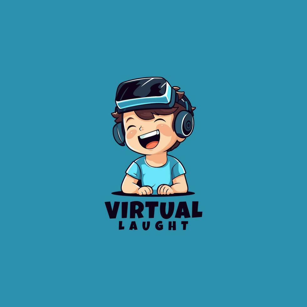 Man Head with Virtual Reality glasses helmet mascot logo design template vector icon illustration. Virtual gaming boy using vr symbol