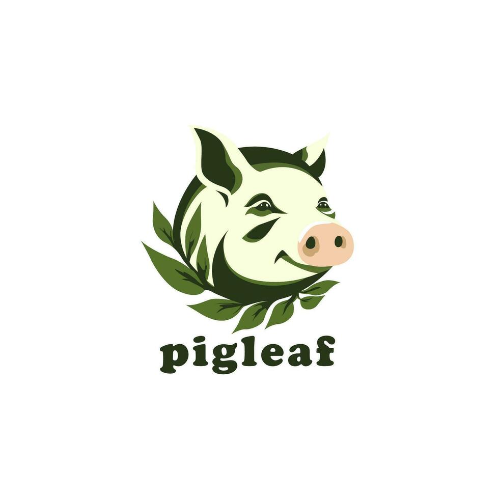 Organic Pig Farm mascot logo design template vector icon illustration. Cute pig with leaf symbol