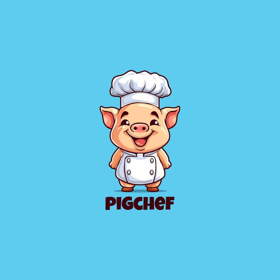 Happy Pig Chef mascot logo design template vector icon illustration. Cute Pig Chef symbol