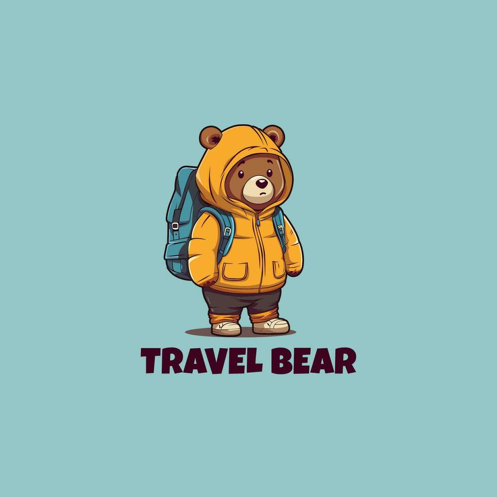 bears wear outdoor clothing mascot logo design template vector icon illustration. travel bear symbol