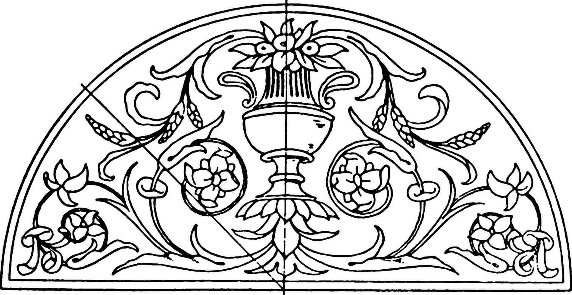 Renaissance Lunette Panel is an intarsia design, vintage engraving. vector