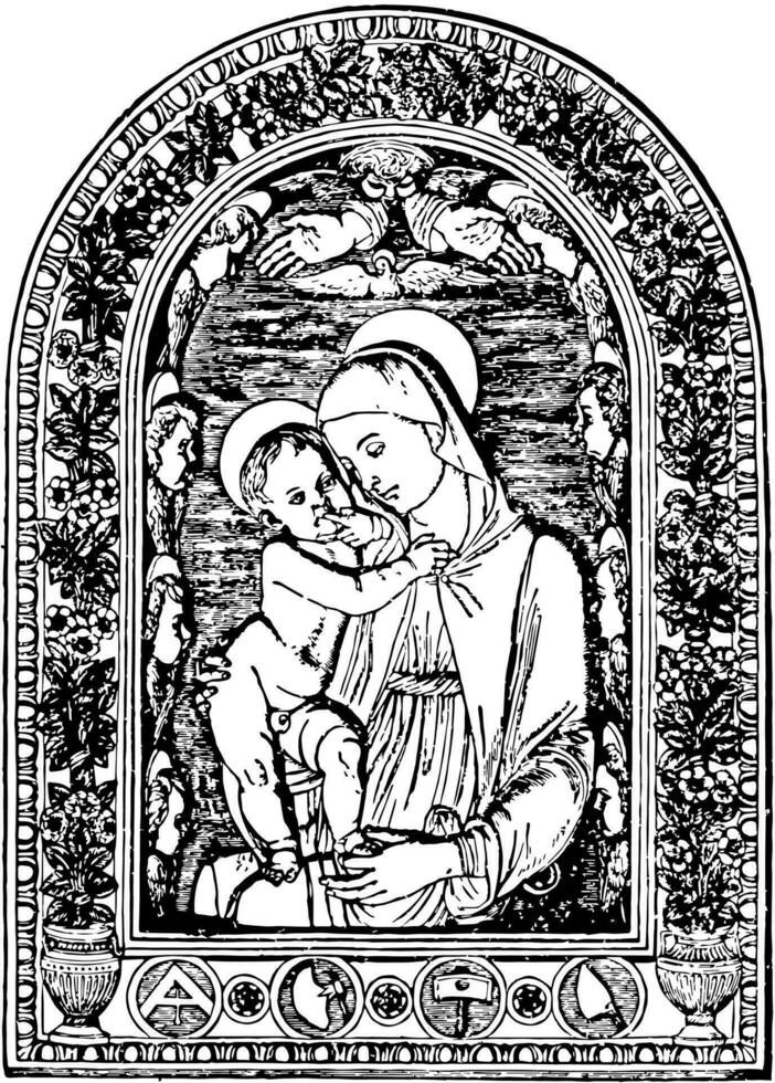 Virgen María y Jesús Clásico ilustración. vector