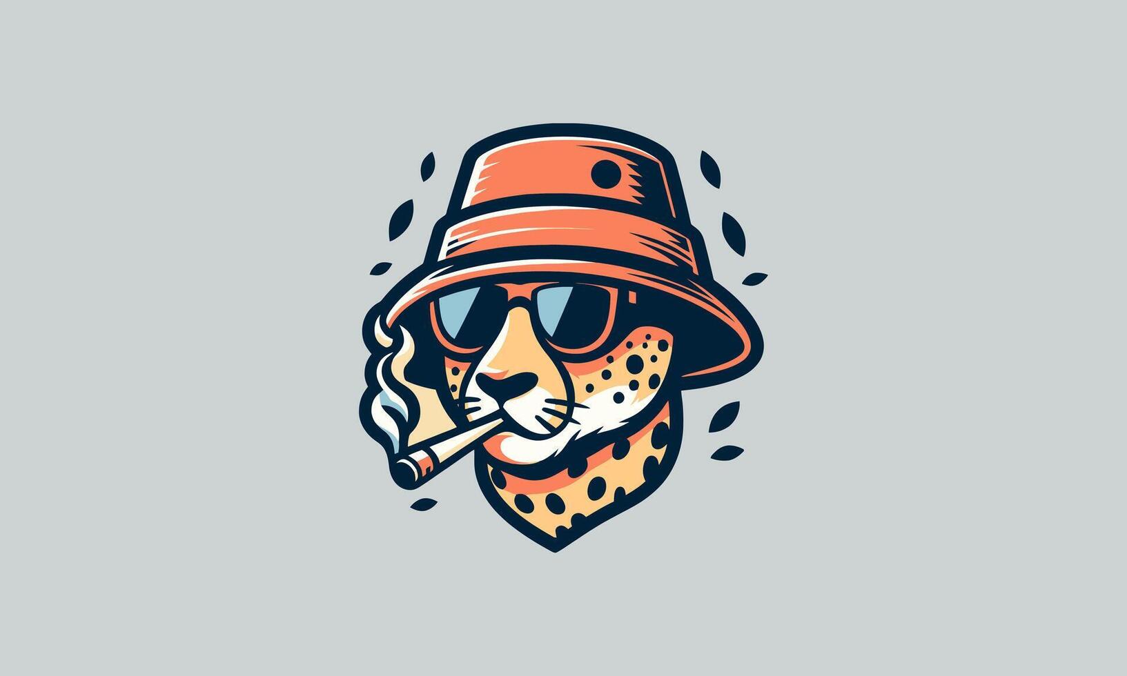 head cheetah wearing hat and smoking vector flat design