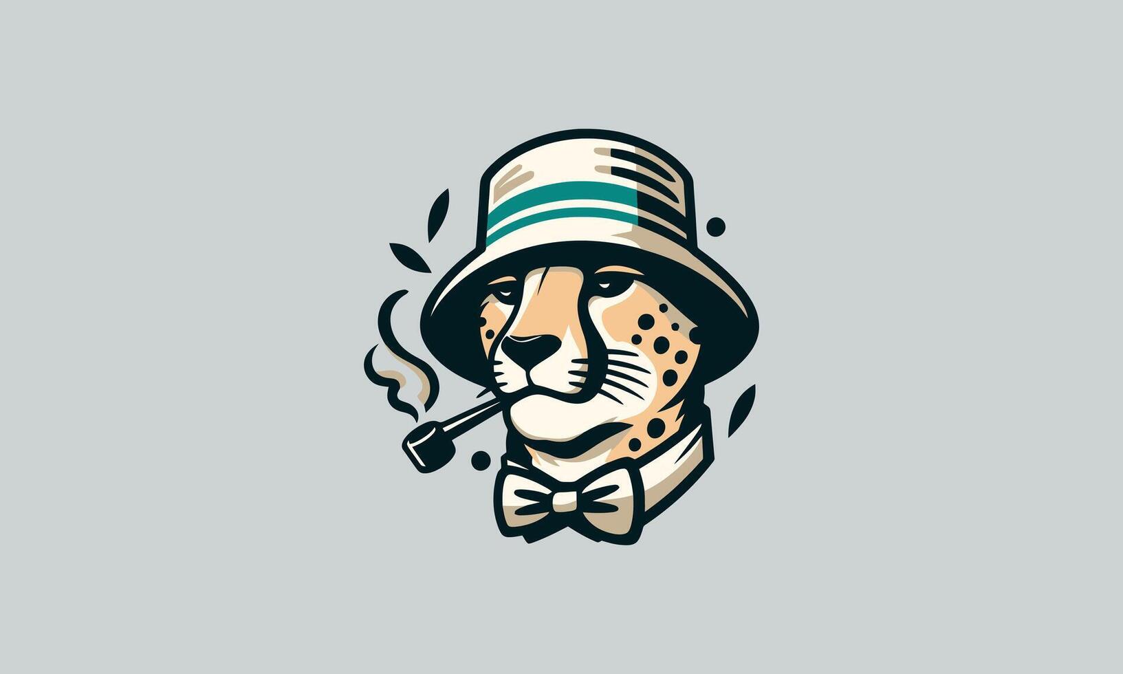 head cheetah wearing hat and smoking vector flat design