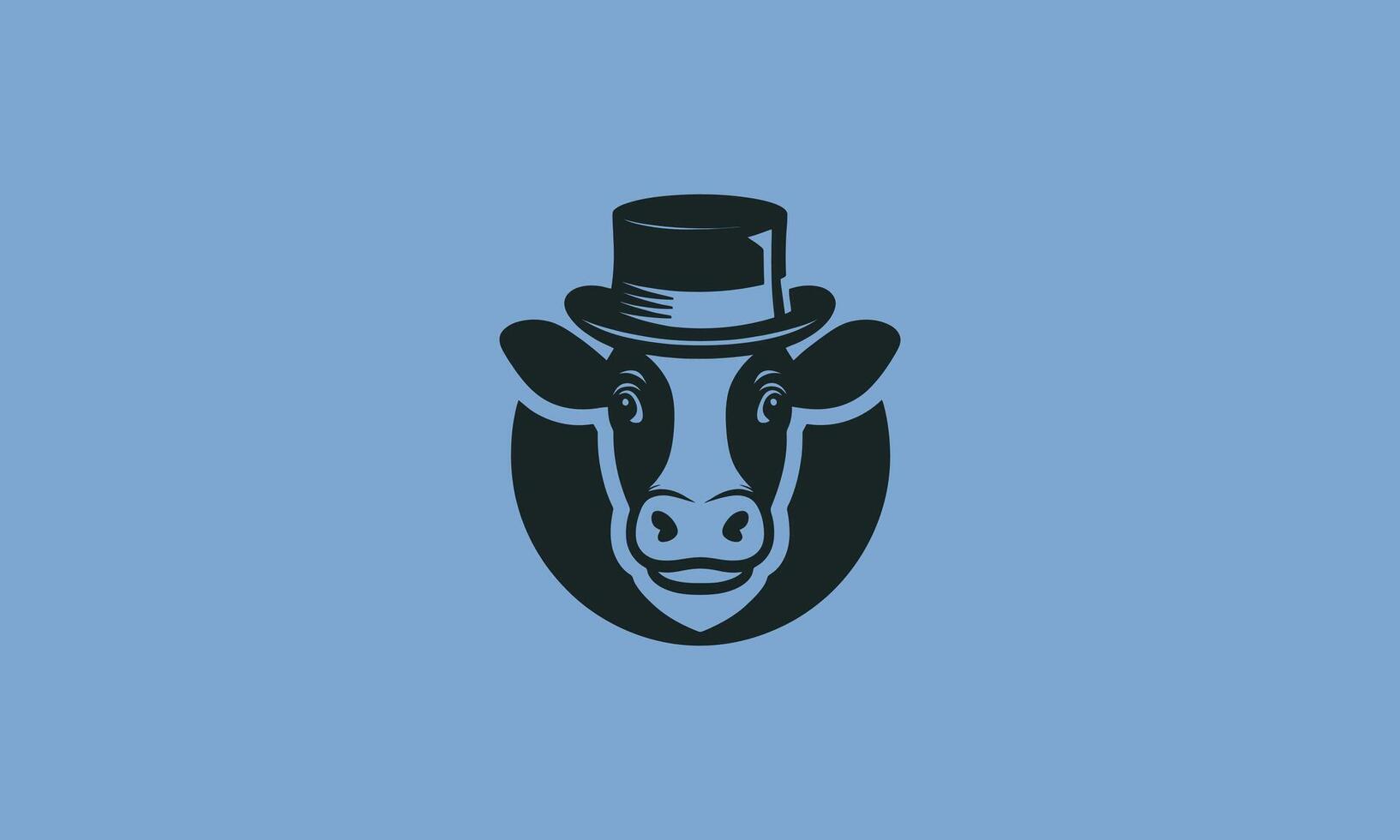 head cow wearing top hat vector outline design