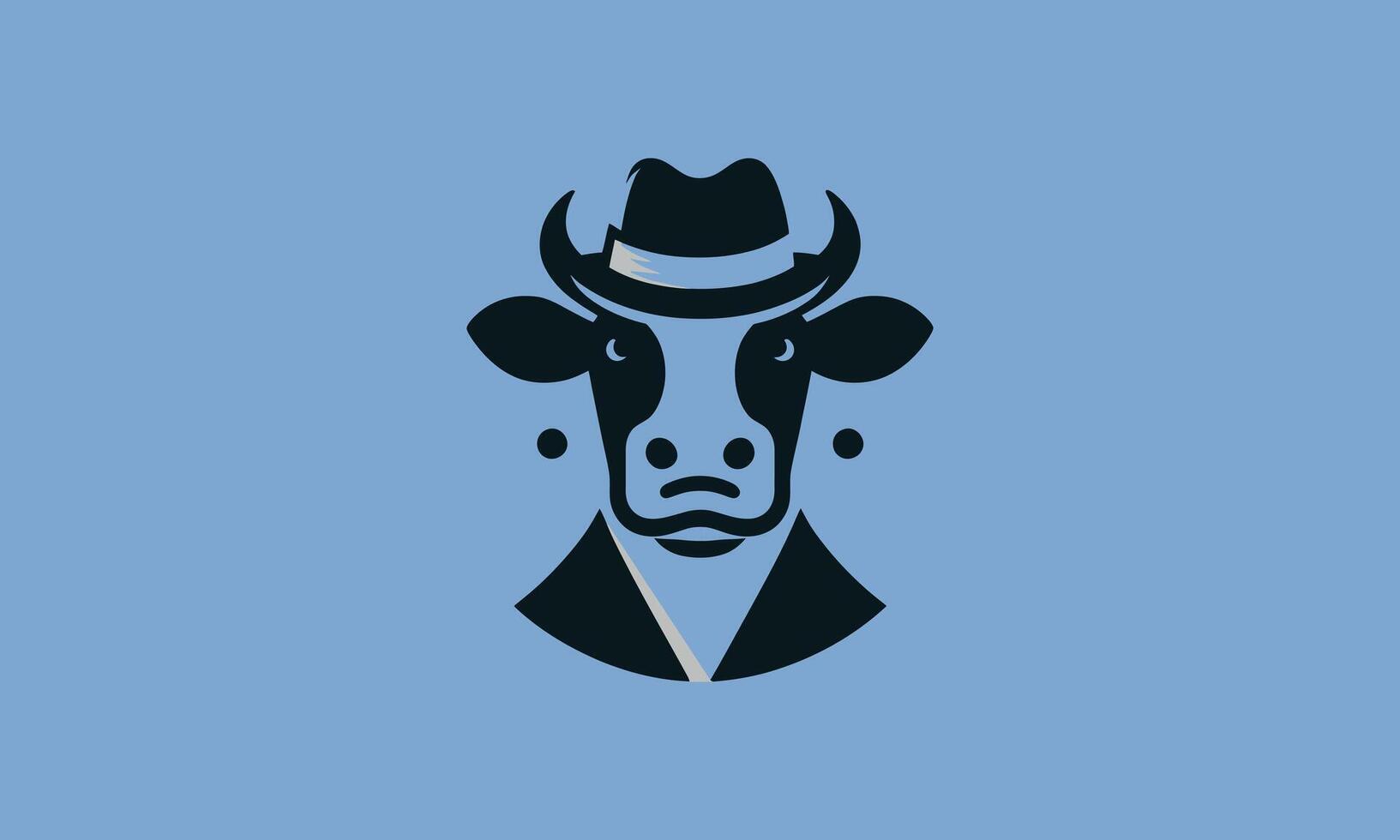 head cow wearing top hat vector outline design