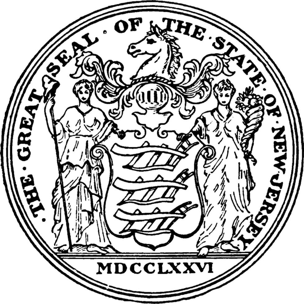 The Great Seal of the State of New Jersey, vintage illustration vector