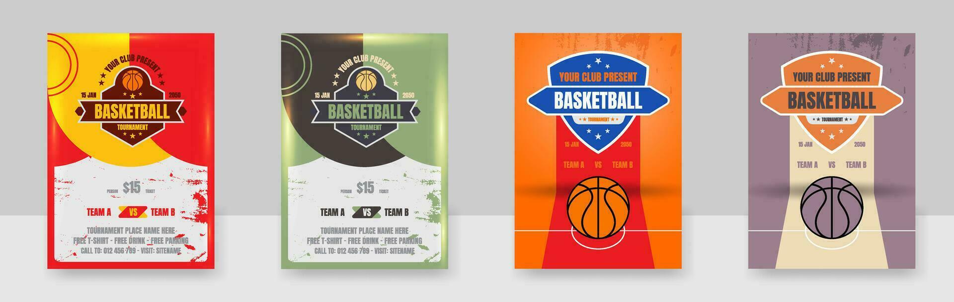 un conjunto de vector ilustración de un póster modelo para un baloncesto torneo, un vector icono de un baloncesto en un póster