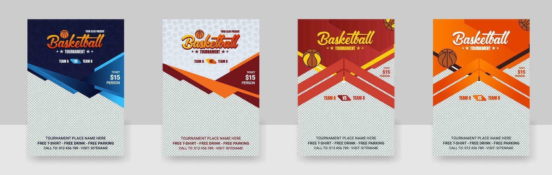 flyer with basketball illustration template bundle, Vector illustration of a poster template for a basketball tournament