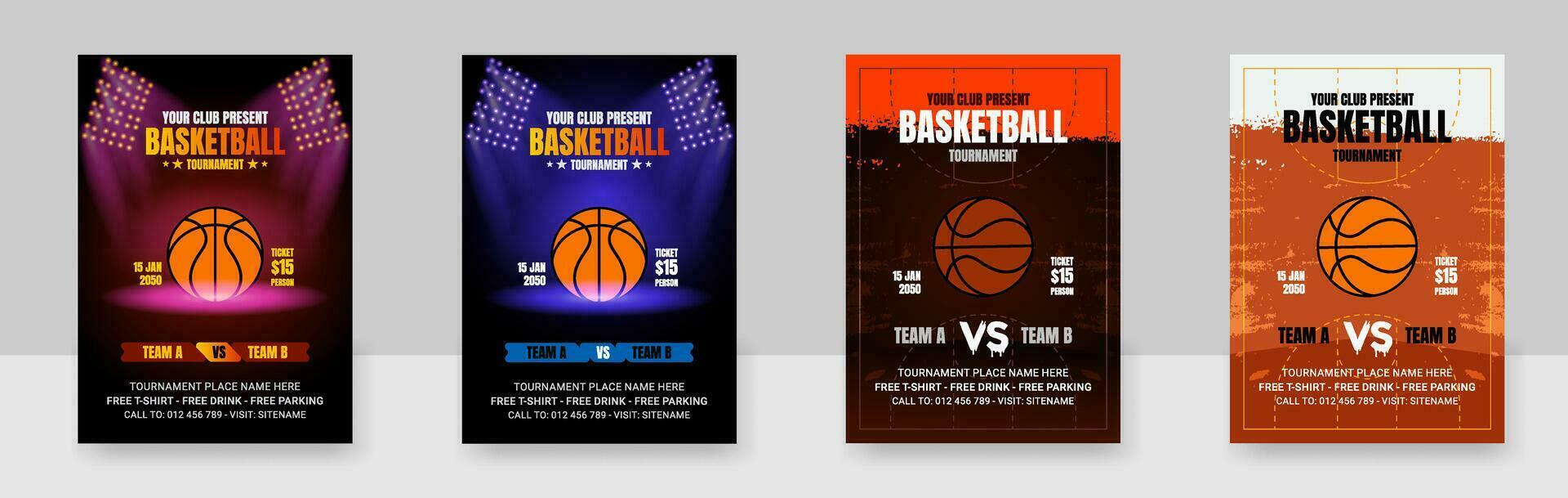 Sport Flyer Ad Set Vector, flyer with basketball ball, Championship Flyer Illustration. vector