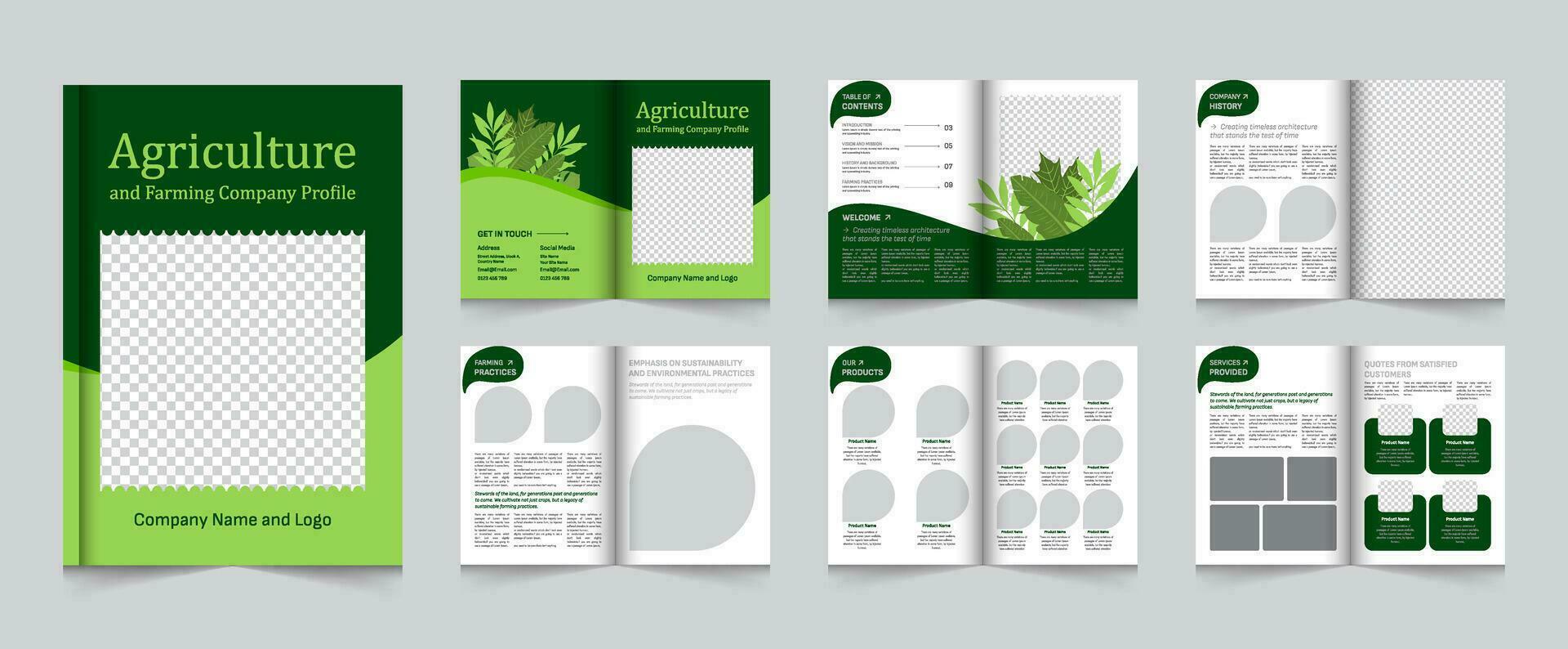 12 Pages Farming and agriculture company profile brochure template, Organic Farming Brochure template vector