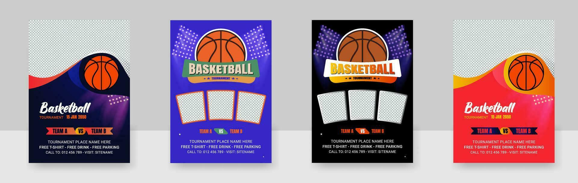 Vector illustration of a poster template for a basketball tournament, flyer with basketball ball