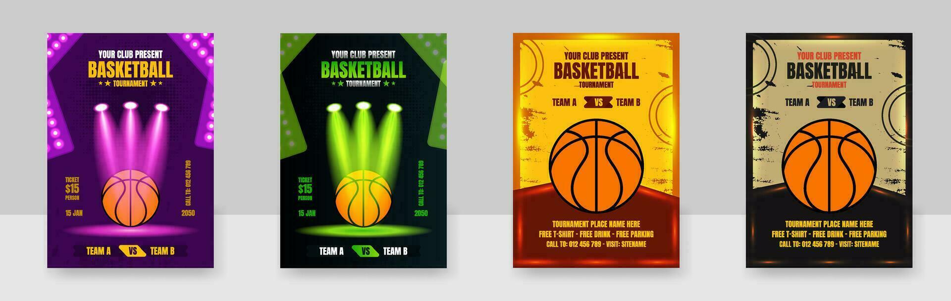 A set of Vector illustration of a poster template for a basketball tournament, an Illustration of a basketball.