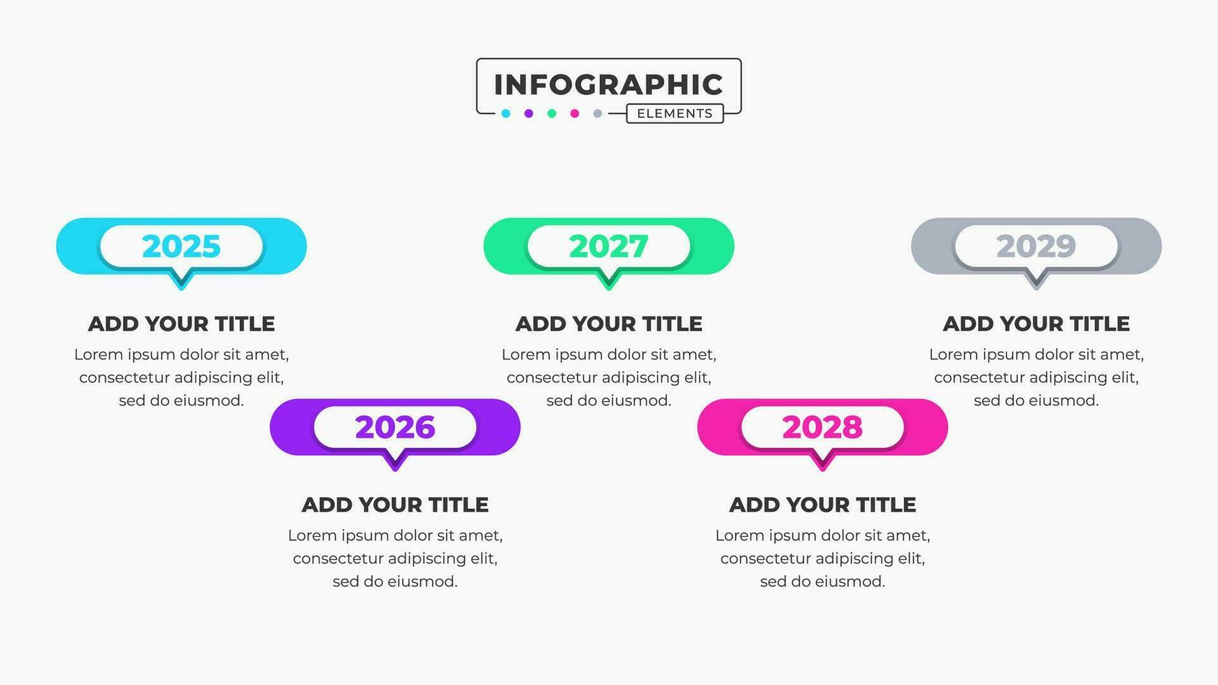 Vector timeline infographic presentation template with 5 steps or options