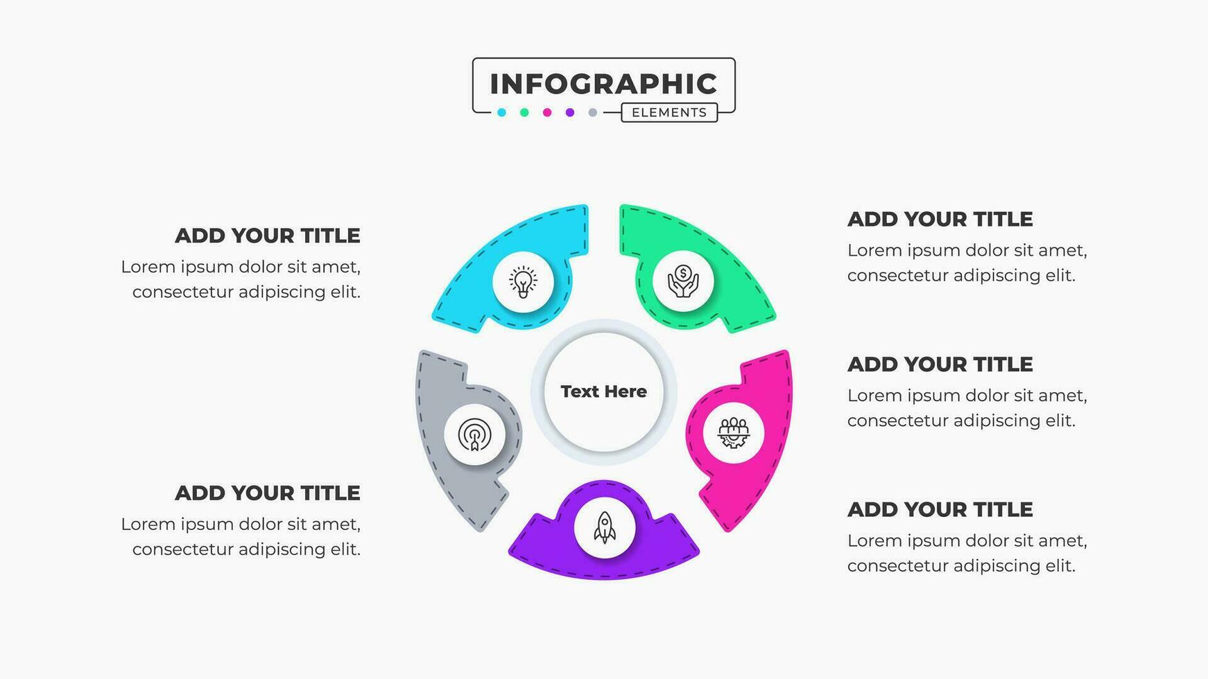 Vector circle business infographic presentation elements with 5 steps or options