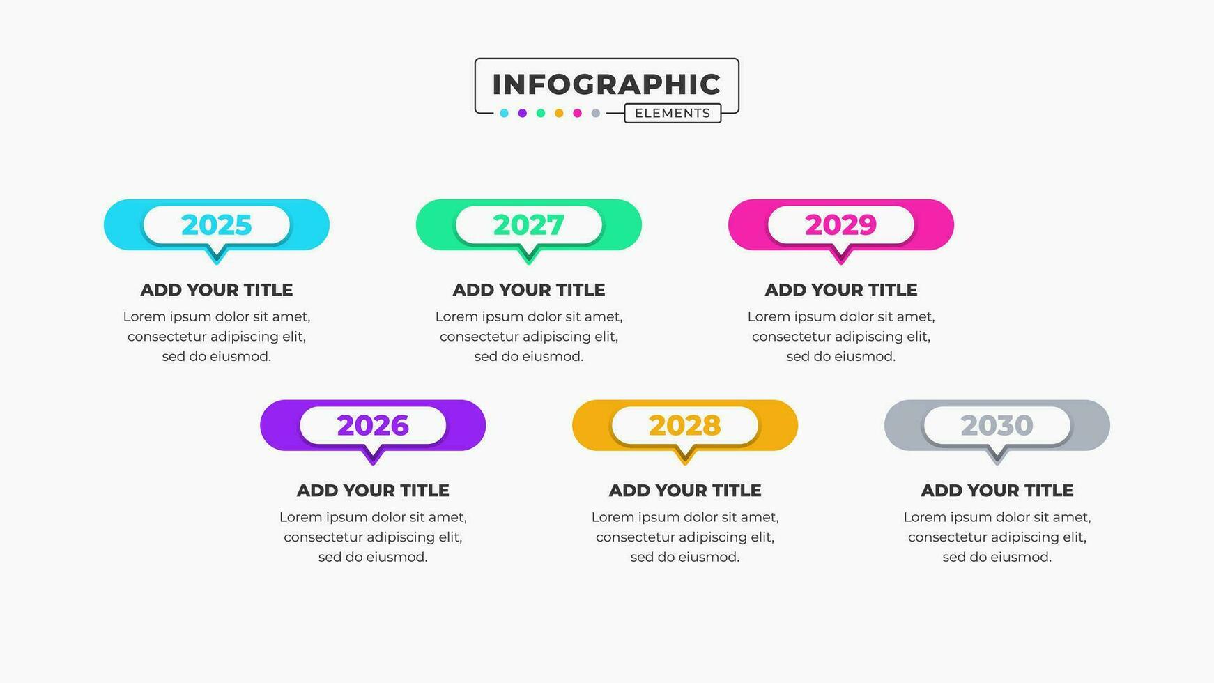 Vector business timeline infographic presentation template with six steps or options