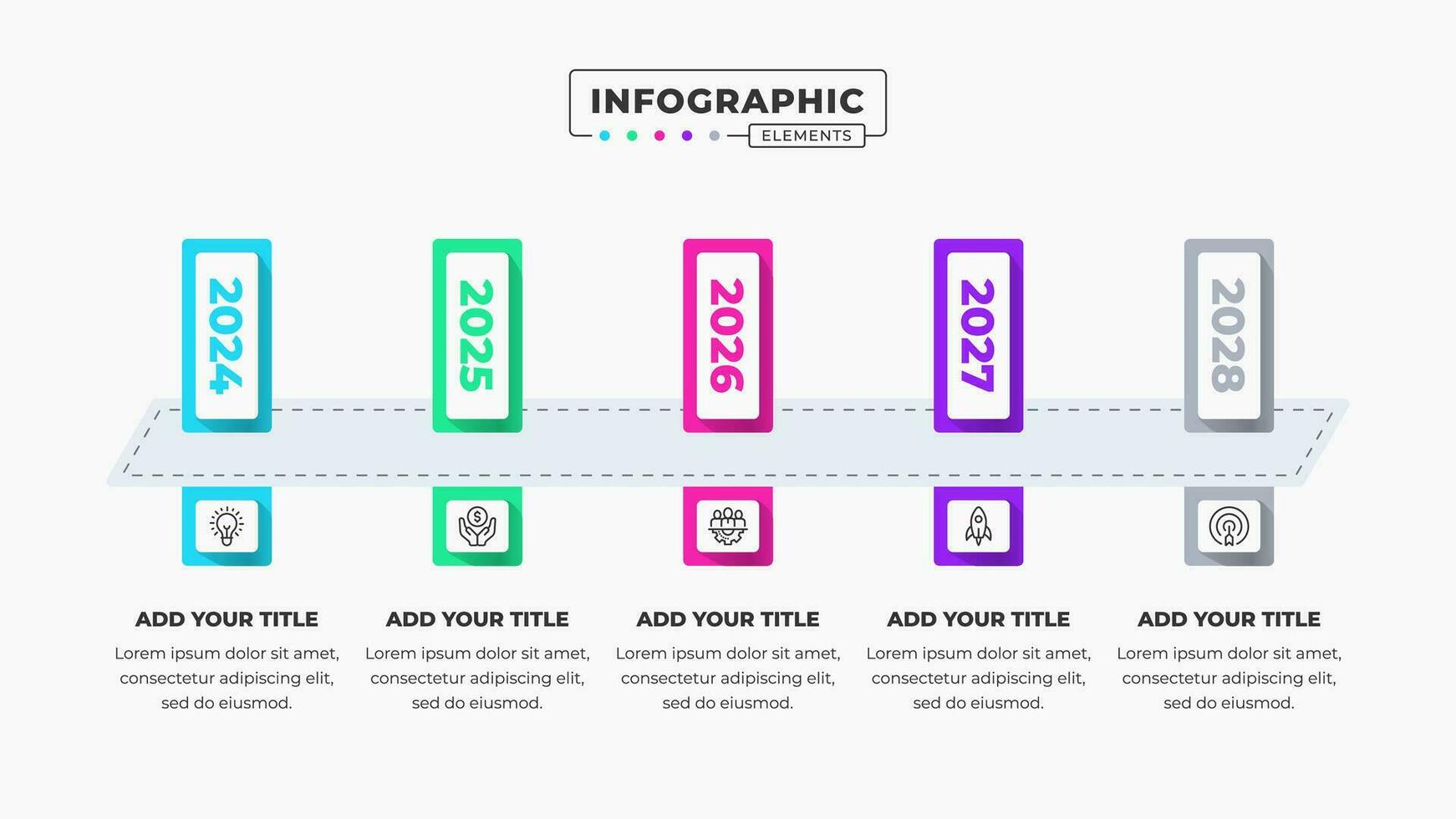 Vector business timeline infographic presentation template with 5 steps or options