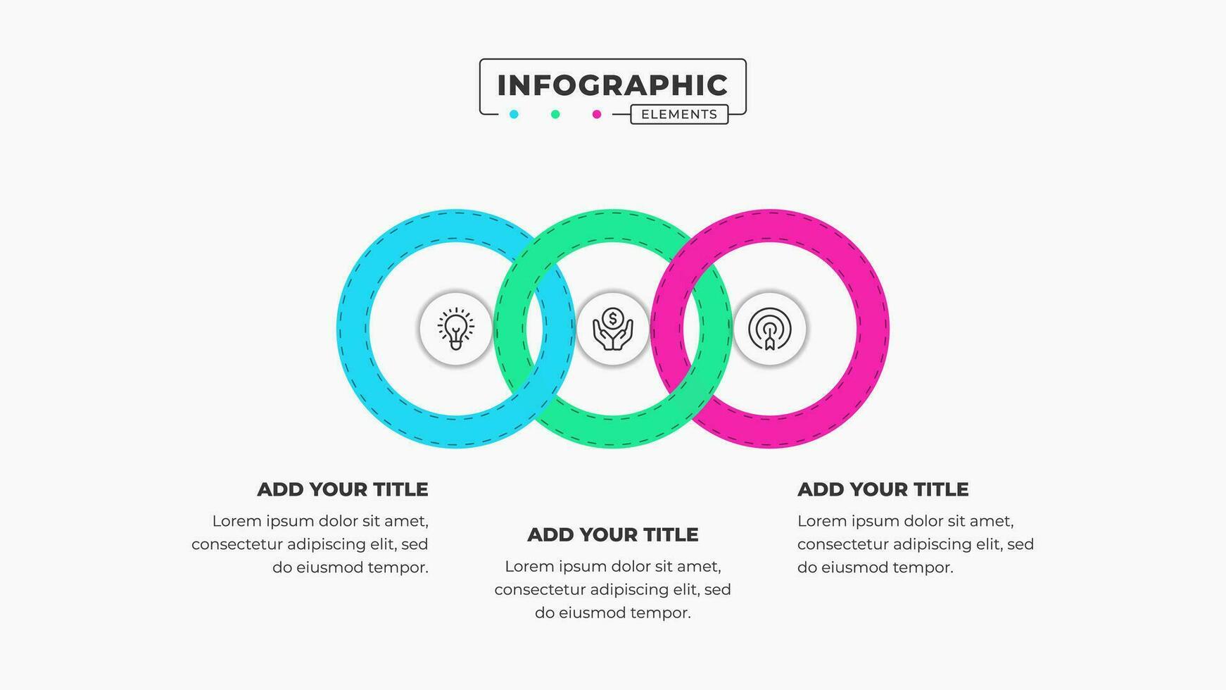 Creative and modern circle business infographic elements with 3 steps or options vector